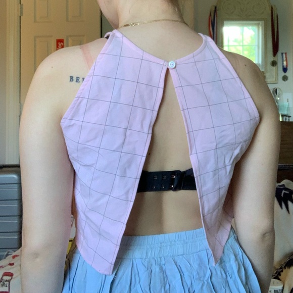 American apparel pink checkered halter crop top - Picture 2 of 3